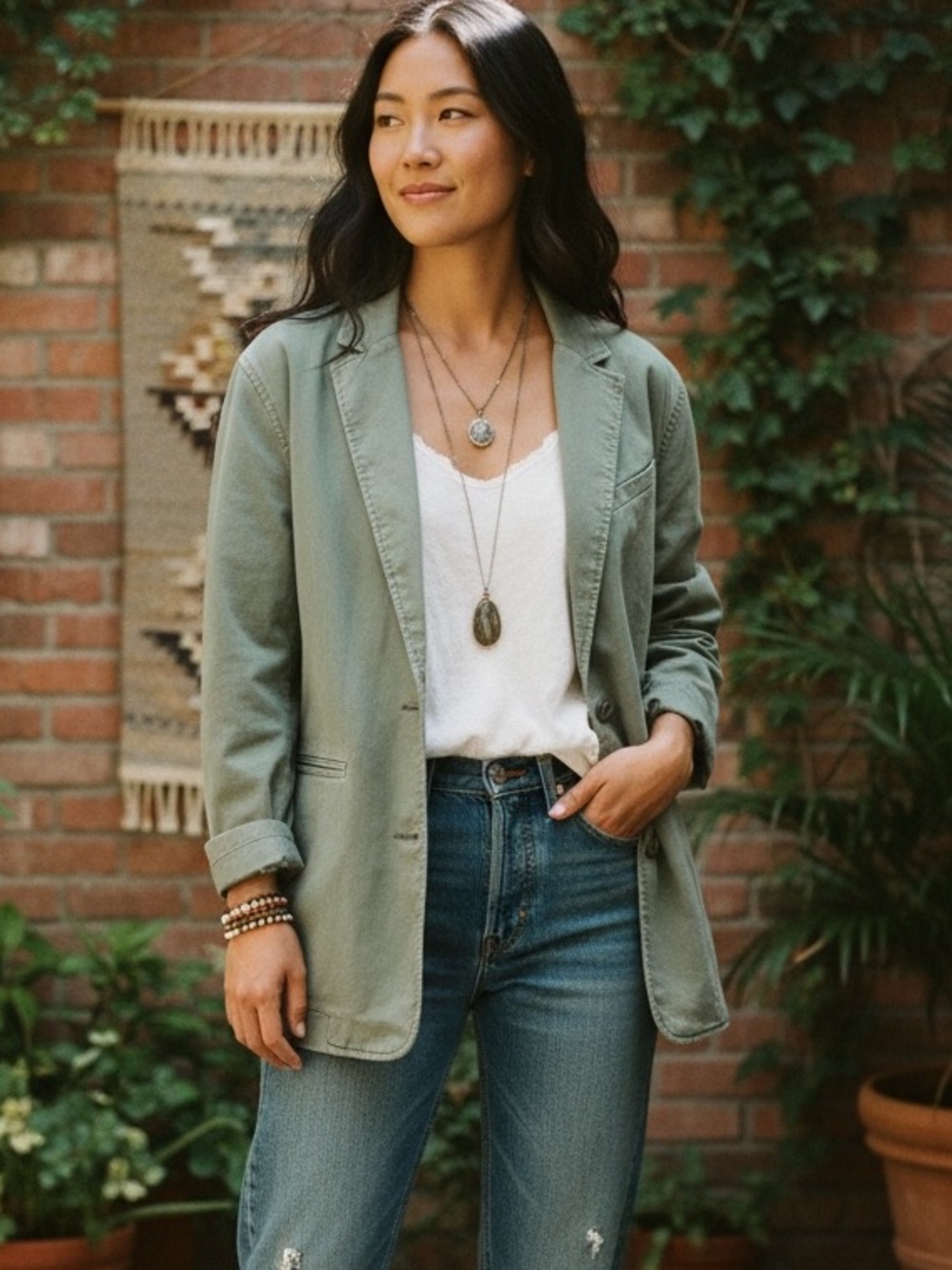 NWT Gap Oversized Blazer Mesculen Green Army Olive Green M Cotton Relaxed Jacket